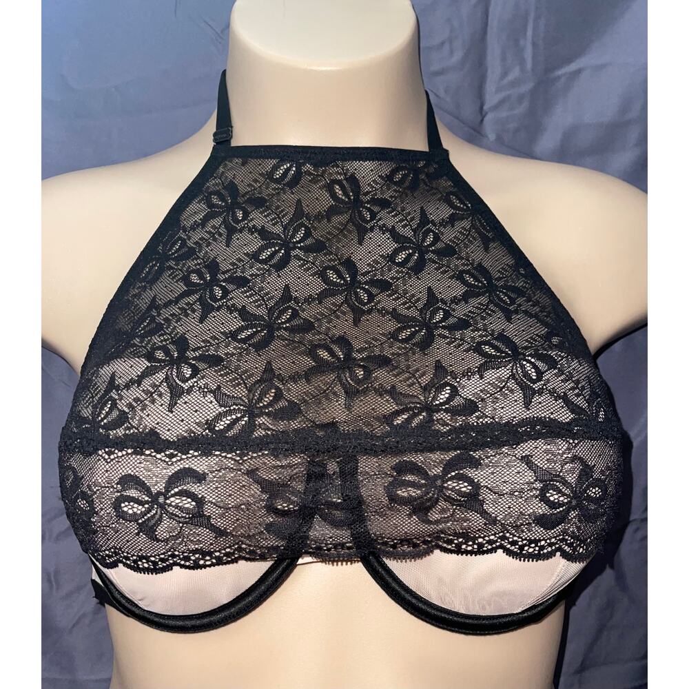 34C BLACK & NUDE LACE VICTORIA'S SECRET CAMI BRA